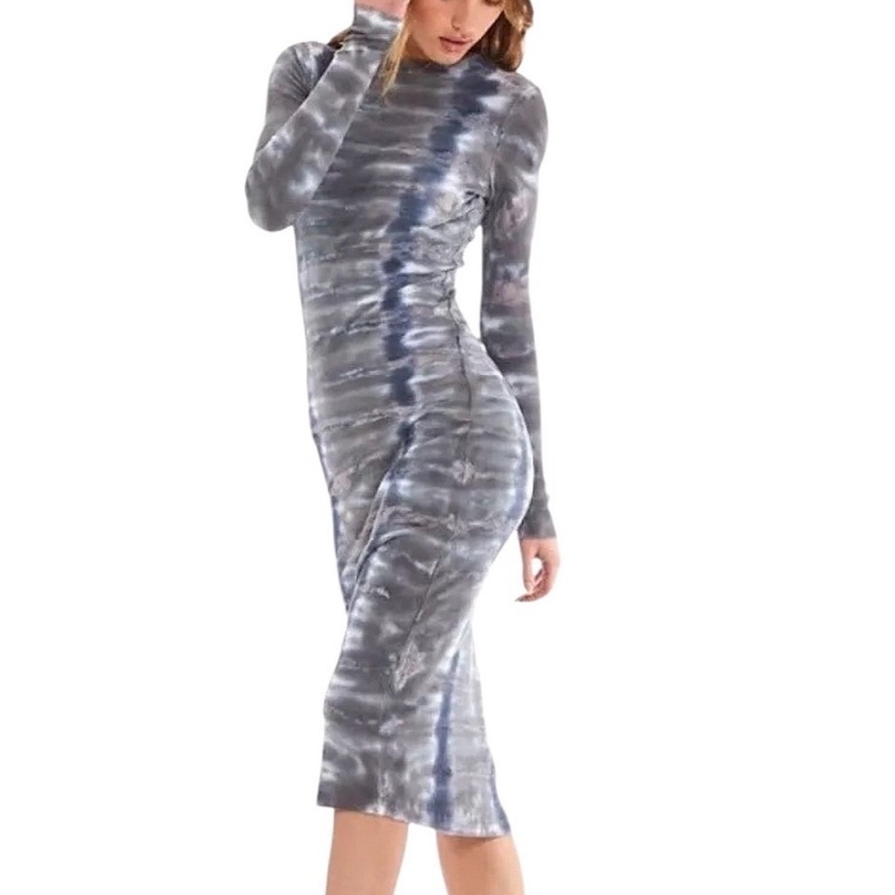 Young Fabulous & Broke | Dax Tie Dye Stretchy Ribbed Midi Dress -Blue/Gray Boho
